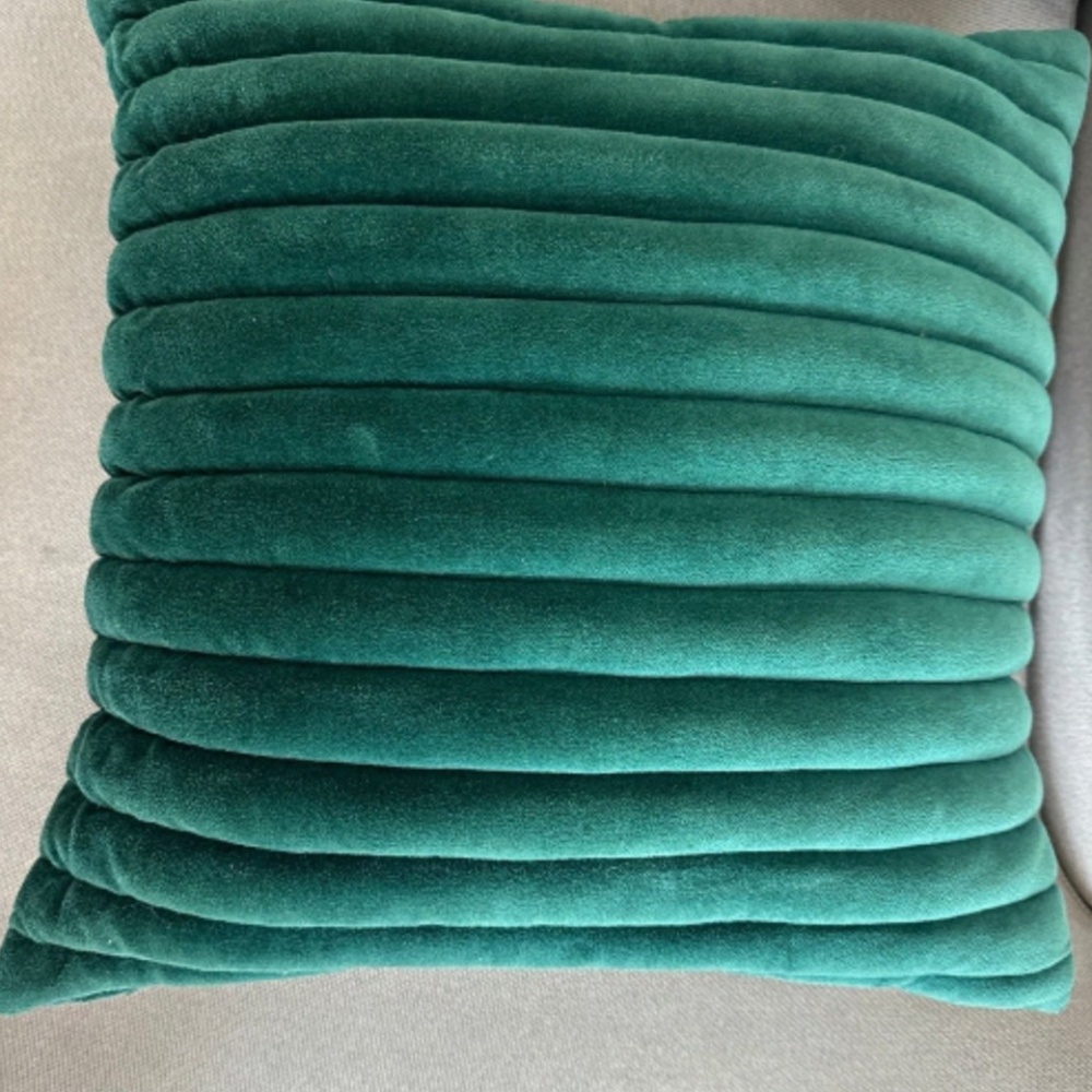 CB2 Channeled Velvet Teal Green Throw Pillow - Picture 2 of 5